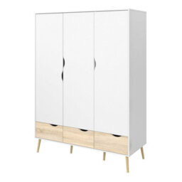 Wyld Haus Sapporo 3-Door 3-Drawer Wardrobe In White And Natural Oak Effect - thumbnail 4