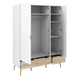 Wyld Haus Sapporo 3-Door 3-Drawer Wardrobe In White And Natural Oak Effect - thumbnail 5