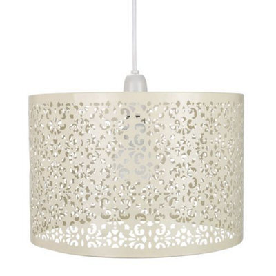 Happy Homewares Moroccan Designed Cream Metal Pendant Light Shade With Floral Decoration - image 1