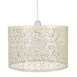 Happy Homewares Moroccan Designed Cream Metal Pendant Light Shade With Floral Decoration - thumbnail 1
