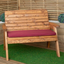 Samuel Alexander Hand Made Traditional 2 Seater Chunky Rustic Wooden Garden Bench With Burgundy Cushions. Flat Packed - thumbnail 9