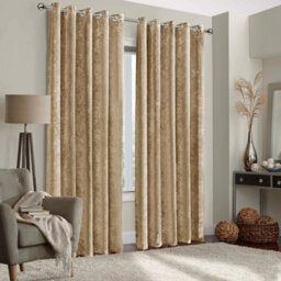 Aspire Homeware Beige Velvet Curtain Room Darkening Blackout Eyelet Curtain Pair (W)168Cm X (D)183Cm With Tie Back Pair