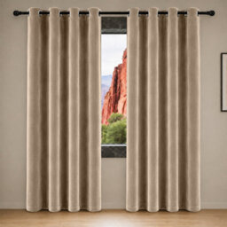 Aspire Homeware Beige Velvet Curtain Room Darkening Blackout Eyelet Curtain Pair (W)168Cm X (D)183Cm With Tie Back Pair - thumbnail 7