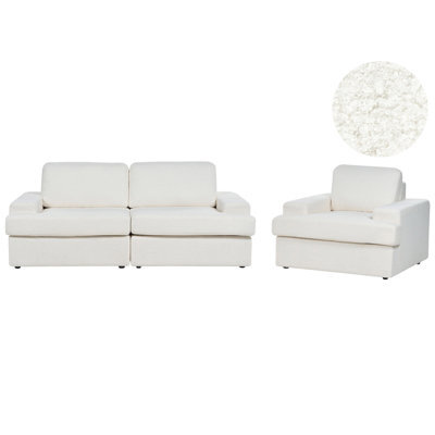Beliani Living Room Set 4 Seater Alla Boucle Off-White - image 1
