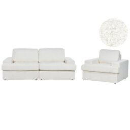 Beliani Living Room Set 4 Seater Alla Boucle Off-White - thumbnail 1