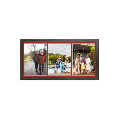 AK Frames 16X8 Silver Sleek Multi Photo Frame With Crimson Mount - Holds 3 Apertures (3X) 7X5 Photos - image 1