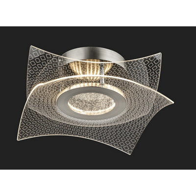 Luminosa Lighting Luminosa Trinity Flush Ceiling Fitting Brushed Steel With Decorative Transparent Acrylic 17.5 Led 1560Lm 3000K