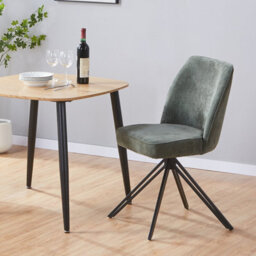 Core Products Aspen Pair Of Green Cord Swivel Dining Chairs - Upholstered Seat With Black Metal Legs - thumbnail 1