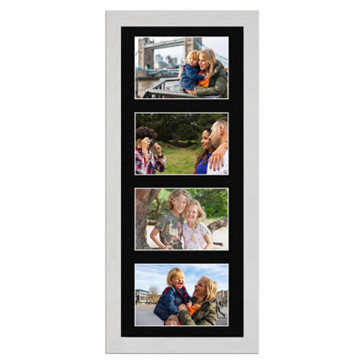 AK Frames 50X20Cm White Ash Modern Multi Photo Frame With Black Mount - Holds 4 Apertures (4X) 6X4 Photos - image 1