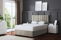 DS Living Amelia Beige Upholstered Panel Divan Bed With Headboard And Two Drawers Small Single - thumbnail 2
