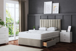 DS Living Amelia Beige Upholstered Panel Divan Bed With Headboard And Two Drawers Small Single - thumbnail 1
