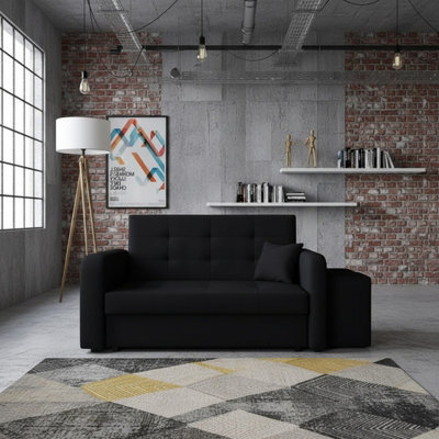 Viva Home Ii Sofa Bed With Two Ottomans For Living Room Chipboard Metal Legs Sleeping Function 158 Cm Black Right - image 1