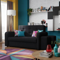 Viva Home Ii Sofa Bed With Two Ottomans For Living Room Chipboard Metal Legs Sleeping Function 158 Cm Black Right - thumbnail 2