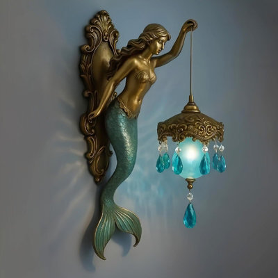 Amorly Vintage Mermaid & Fairy Wing Wall Light,frosted Crystal Led Night Light, Soft Warm Ambient Wall Lamp,for Bedroom, Hotel,restaurant - image 1