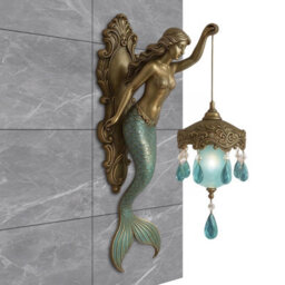 Amorly Vintage Mermaid & Fairy Wing Wall Light,frosted Crystal Led Night Light, Soft Warm Ambient Wall Lamp,for Bedroom, Hotel,restaurant - thumbnail 2