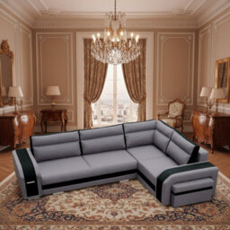 Assan Sectional Sofa With Ottoman Sleeping Function Dl Mechanism 2 Storage Bar Loose Cushions Light Grey And Black Right Side - thumbnail 1