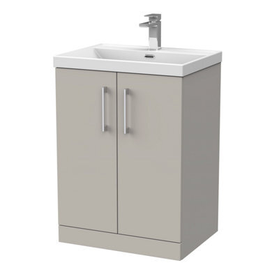 Balterley Pershall Contemporary Floor Standing 2 Door Vanity Unit With Thin-Edge Ceramic Basin, 600mm, Pebble Grey - image 1
