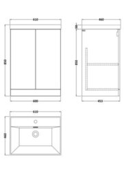 Balterley Pershall Contemporary Floor Standing 2 Door Vanity Unit With Thin-Edge Ceramic Basin, 600mm, Pebble Grey - thumbnail 5