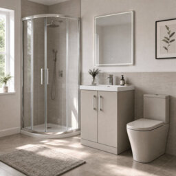 Balterley Pershall Contemporary Floor Standing 2 Door Vanity Unit With Thin-Edge Ceramic Basin, 600mm, Pebble Grey - thumbnail 4