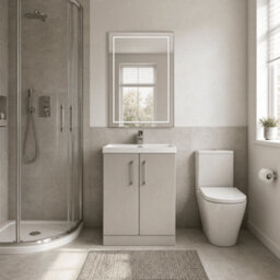 Balterley Pershall Contemporary Floor Standing 2 Door Vanity Unit With Thin-Edge Ceramic Basin, 600mm, Pebble Grey - thumbnail 2