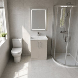 Balterley Pershall Contemporary Floor Standing 2 Door Vanity Unit With Thin-Edge Ceramic Basin, 600mm, Pebble Grey - thumbnail 3
