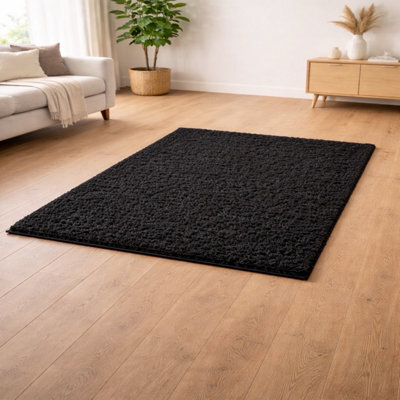 Uetian Black Plush Rug 120 X 170 Cm 5 Cm Dense Pile Soft Carpet For Bedroom Lounge And Home Decor - image 1