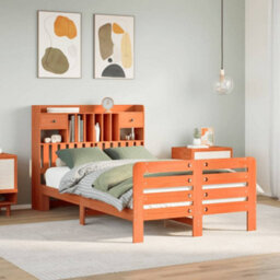 Berkfield Bookcase Bed Without Mattress Wax Brown 135X190 Cm Double Solid Wood Pine - thumbnail 1