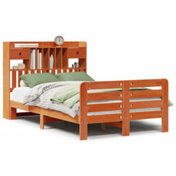 Berkfield Bookcase Bed Without Mattress Wax Brown 135X190 Cm Double Solid Wood Pine - thumbnail 2
