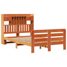 Berkfield Bookcase Bed Without Mattress Wax Brown 135X190 Cm Double Solid Wood Pine - thumbnail 3