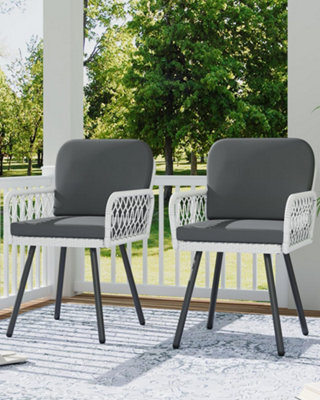 Set Of 2 Hand-Woven Pe Rattan Patio Dining Armchairs, Removable Cushions, For Garden Balcony Deck - image 1