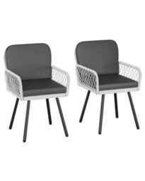 Set Of 2 Hand-Woven Pe Rattan Patio Dining Armchairs, Removable Cushions, For Garden Balcony Deck - thumbnail 7