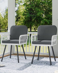 Set Of 2 Hand-Woven Pe Rattan Patio Dining Armchairs, Removable Cushions, For Garden Balcony Deck
