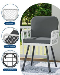 Set Of 2 Hand-Woven Pe Rattan Patio Dining Armchairs, Removable Cushions, For Garden Balcony Deck - thumbnail 4
