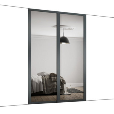 Spacepro Shaker Classic Shaker Mirrored Gloss Graphite 2 Door Sliding Wardrobe Door Kit (H)2220mm (W)1145mm - image 1