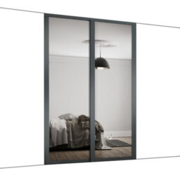 Spacepro Shaker Classic Shaker Mirrored Gloss Graphite 2 Door Sliding Wardrobe Door Kit (H)2220mm (W)1145mm