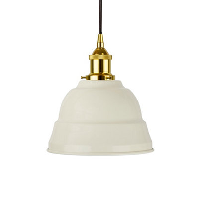 Clay White Lincoln Painted Dome Pendant Light With Gold Lamp Holder And Black Round Cable - Se Home - image 1