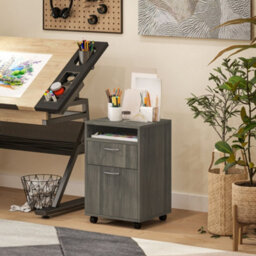 Homcom 60Cm Filing Cabinet With Drawers And Open Shelf, Grey - thumbnail 8