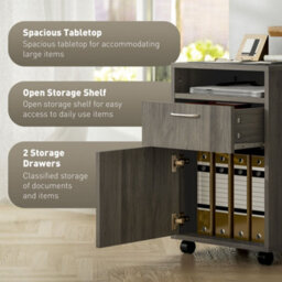 Homcom 60Cm Filing Cabinet With Drawers And Open Shelf, Grey - thumbnail 4