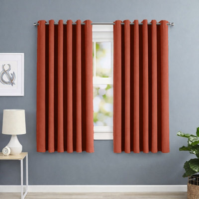 Oxford Homeware Eyelet Linen Effect Curtains Rust Fully Lined 100% Blackout Thermal Insulated Curtains Pair ((W)168Cmx(L)137Cm - image 1