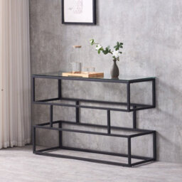 Lina Console Table Matt Black Finish With Clear Tempered Glass Top
