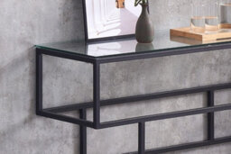Lina Console Table Matt Black Finish With Clear Tempered Glass Top - thumbnail 3