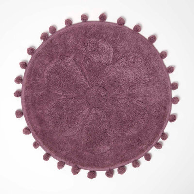 Homescapes Floral Bath Mat Blush Pink 100% Cotton With Pom Pom Edges - image 1