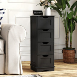Costway Freestanding Narrow Cupboard Bathroom Floor Drawer Cabinet-Black - thumbnail 7