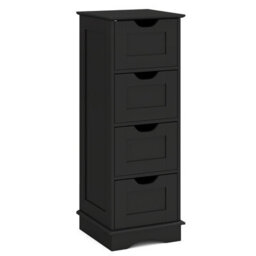Costway Freestanding Narrow Cupboard Bathroom Floor Drawer Cabinet-Black - thumbnail 3