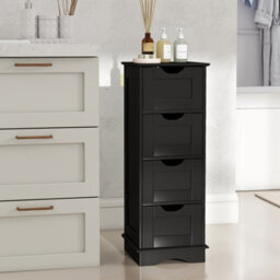 Costway Freestanding Narrow Cupboard Bathroom Floor Drawer Cabinet-Black - thumbnail 4
