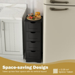 Costway Freestanding Narrow Cupboard Bathroom Floor Drawer Cabinet-Black - thumbnail 9