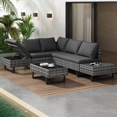 Abrihome Mixed Grey Rattan Corner Sofa Set,industrial Style,with Coffee Table,garden Furniture Set,anti-Uv Cushions Removable Covers,grey