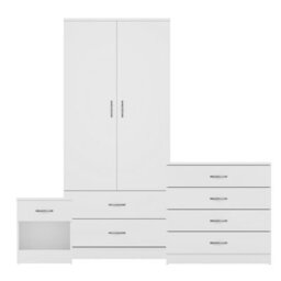 Lassic Vida Designs Riano 3 Piece Bedroom Set (1 Drawer Bedside Chest, 4 Drawer Chest, 2 Door 2 Drawer Wardrobe), White - thumbnail 8
