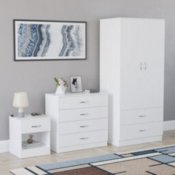 Lassic Vida Designs Riano 3 Piece Bedroom Set (1 Drawer Bedside Chest, 4 Drawer Chest, 2 Door 2 Drawer Wardrobe), White - thumbnail 6