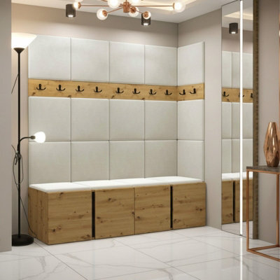 Orion Ii Hallway Set Artisan Oak Shoe Cabinet Hangers White Panels - image 1